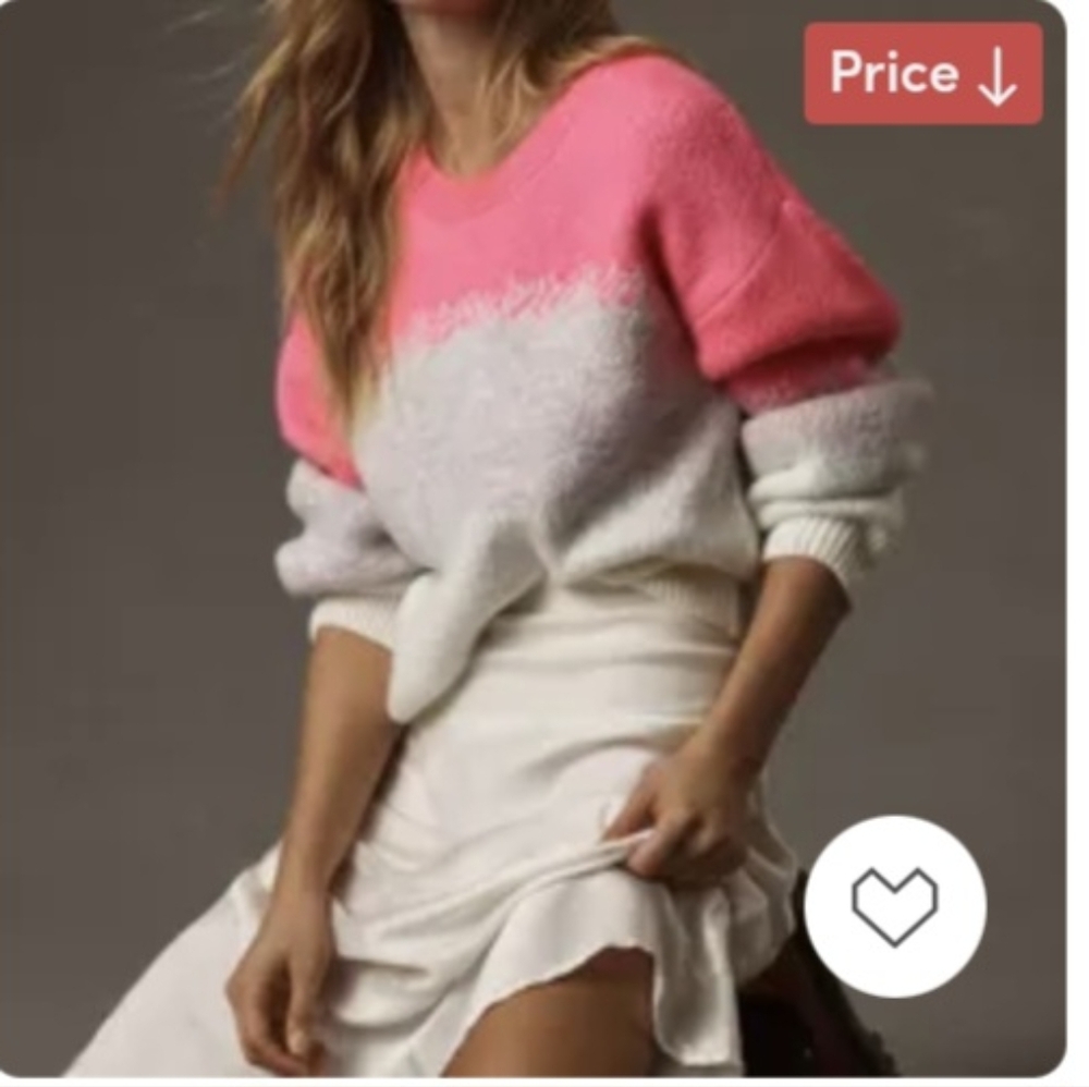 Anthropologie Women's Pink and White Sweater